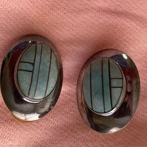Vintage Native American inlaid Turquoise Sterling Silver earrings